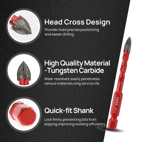 Diamond Drill Bits Set 10pc For Wood Plastic Masonry Tile Glass Ceramic From FOCSTOL showing tungsten carbide material and quick-fit shank