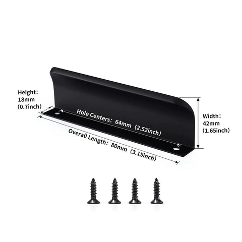 Matte Black Dresser Drawer Pulls 5 Pack Square Bar Cabinet Handles with screws, 80mm x 18mm x 42mm dimensions shown