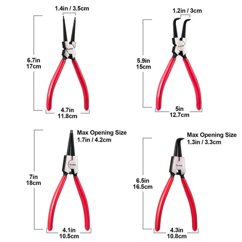 4 Piece Snap Ring Pliers Set With 7 Inch Internal And External Circlip Pliers Heavy Duty Straight And Bent Jaw Retaining Ring Pliers