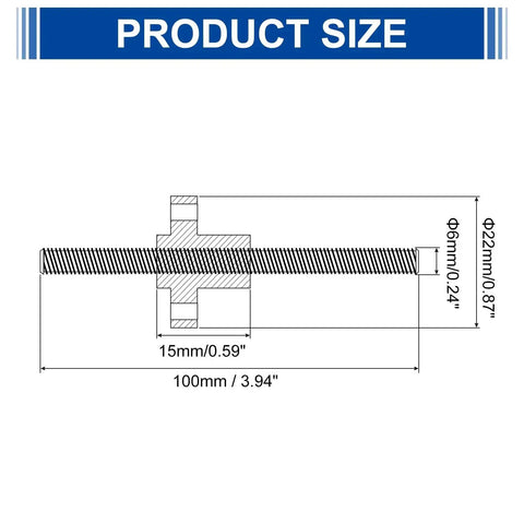 Technical diagram of 100mm TR8X1 Lead Screw With Brass Nut for 3D Printers, showing dimensions and screw thickness in millimeters.