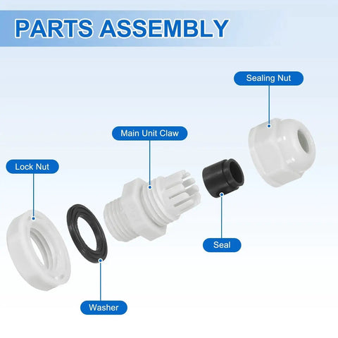 Image showing parts assembly of 30 Pack PG7 Cable Glands Adjustable 3-6.5mm PA6 Nylon IP68 Waterproof Connectors.