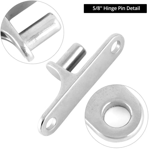 Close-up of Two Pack 304 Stainless Steel Chain Link Gate Hinges With Five Eighth Inch Hinge Pin for fence, farm, and barn gates.