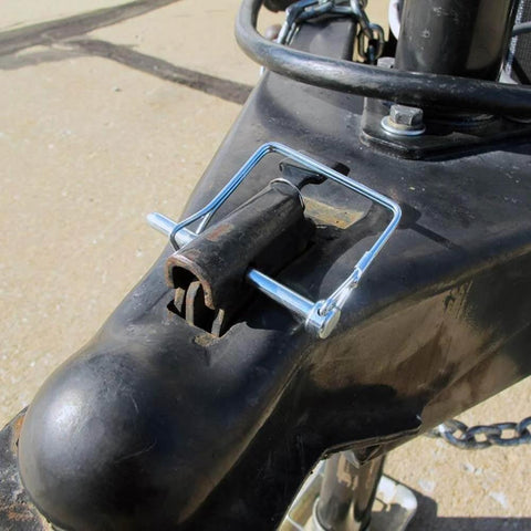 10 Pack Square PTO Pin Locking Pins One Quarter Inch By Two And Three Quarters Inch Heavy Duty Hitch Pins installed on trailer