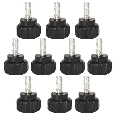 Ten Piece Set Of M4 X 10 Mm Knurled Threaded Thumb Screws In Black Round Clamping Grip Knobs For Machinery And Latches Beefy Carbon Steel With ABS Insert For Easy Quick Adjustments