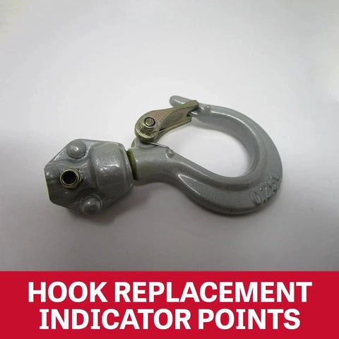 Jet 1/2-ton compact lever hoist hook assembly, silver metal with brass latch, close-up view.