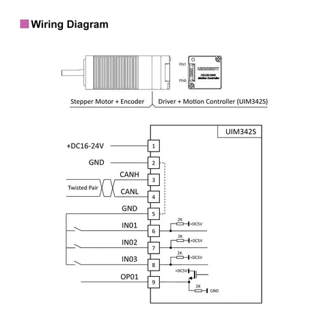 Wiring diagram for Integrated NEMA 11 Servo Stepper Motor With Built-In 17-Bit Single-Turn And 32-Bit Multi-Turn Absolute Encoder
