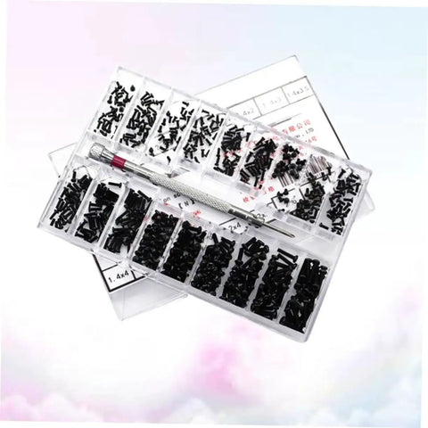 Tiny Yet Mighty Miniature Screw Set With Eighteen Different Specs Round Head And Countersunk Machine Screws in clear case