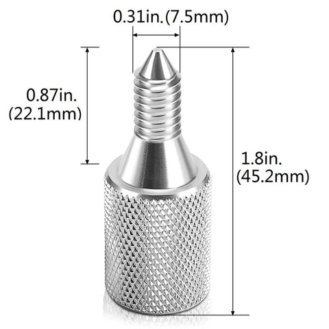 Two Pack KitchenAid Stand Mixer Attachment Hub Thumb Screws, Long Knob Replacement Parts, Silver, Close-up with Measurements