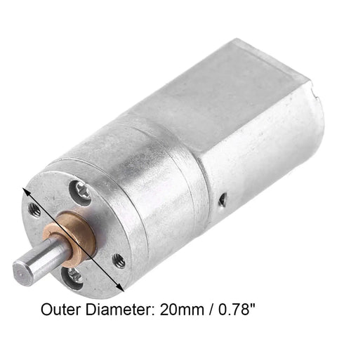 Front view of 12V DC Reversible High Reduction Electric Motor with 20mm outer diameter, metal body, designed for tough use in various devices