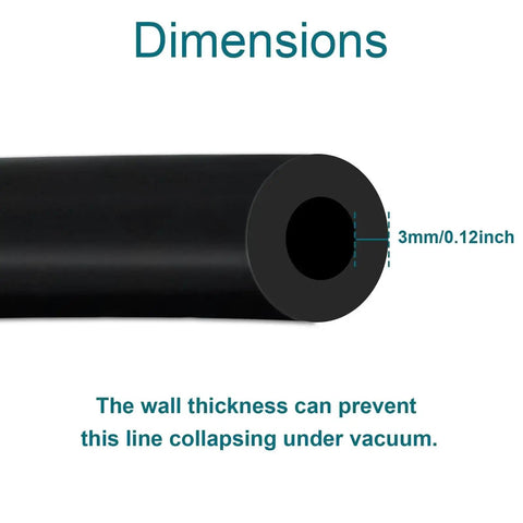 End view of automotive silicone vacuum hose, 3/8 inch ID, showing wall thickness as 0.12 inch for beefed up and easy fit.