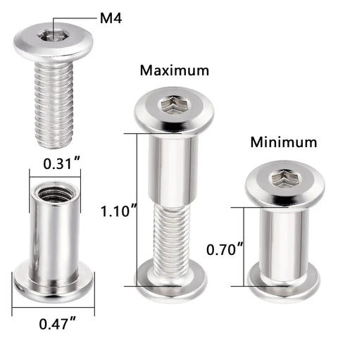 Dimensions of bolts and nuts from 100 Piece Silver Hex Drive Set Screw Kit With M6x15mm Socket Cap Bolts And Nuts For TV Mounts Binding Posts