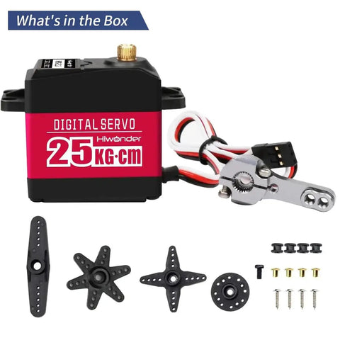 Beefy Torque 25Kg Digital Servo Motor with 25T horn, gears, screws, and connectors, ideal for robotic arms and DIY robots.