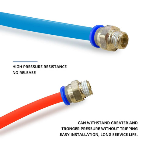 Push-to-connect fittings, 25 pcs, brass body with blue ring, for 4–12 mm tubes, 1/4" G thread; male straight
