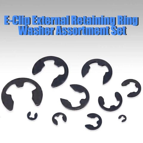 Must Have External E Clip Retaining Ring Washer Assortment Kit In Alloy Steel, Heat Treated For Tough, Reliable Build, 300 Piece Multi Size Set