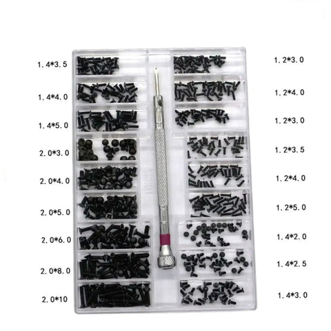 Miniature Screw Set With Transparent Storage Case For Easy Access For DIY Repairs And Assembly, Assorted carbon steel screws shown in case
