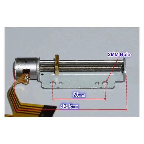 Image of DC 5V 30mm Linear Actuator with 8mm Stroke showing 2-phase 4-wire setup, precision stepper screw slider with measurements.