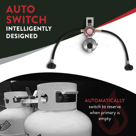 Two Stage Auto Changeover Propane Regulator With Two 12 Inch Pigtails For RVs Vans And Trailers, auto switch feature image