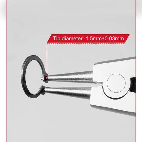 External Circlip Pliers 5-Inch Snap Ring Pliers For Ring Remover And Retaining Ring Installation close-up view with 1.5mm tip diameter