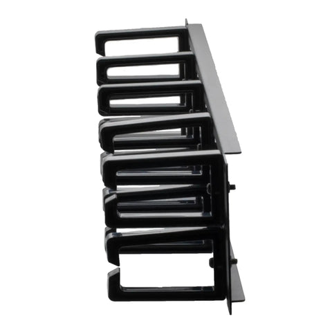 Side view of 2U Horizontal Cable Management Panel With 5 Plastic Cable Rings And Steel Base Fits Standard 19 Inch Racks Raceway Duct