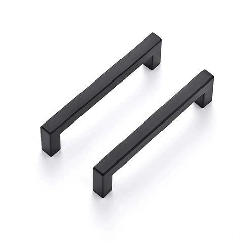 Two matte black metal handles from 30 Pack 5 Inch Kitchen Square Cabinet Handles Matte Black Pulls For Cabinets And Cupboards Center To Center 5 Inch Spacing