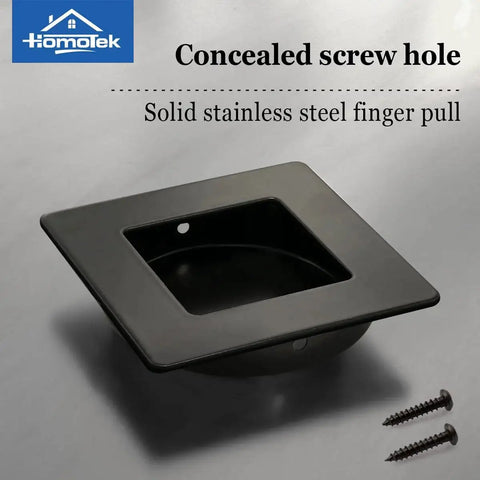 4 Pack Two And Three Quarters Inch Square Recessed Sliding Closet Door Finger Pulls in black stainless steel with hidden screws