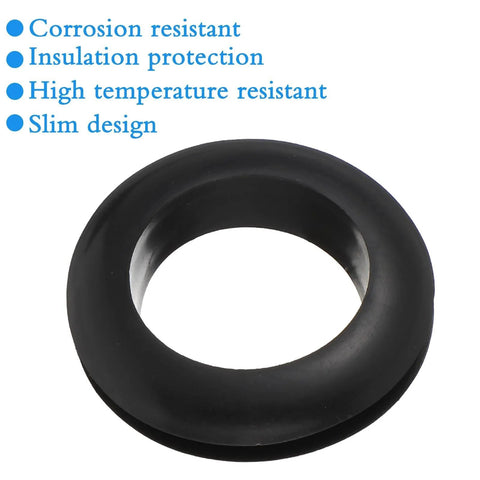 10 Pack Versatile Rubber Grommets 1 Inch ID 25mm Wire Hole Grommets Eyelet Ring Gasket for Cable Protection, black grommet close-up