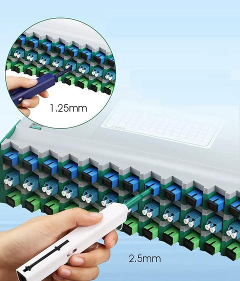Enajucy 2-pack fiber optic cleaners for 1.25mm LC/MU and 2.5mm SC/FC connectors; white handheld pen.