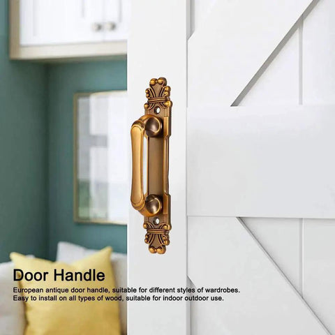 European style vintage door handle on white cabinet, part of Set Of 4 European Style Vintage Door Handles For Cabinets Drawers Cupboards And Sliding Doors, Classic Metal Pull Handles For Kitchen And Furniture, Easy Indoor Outdoor Installation.