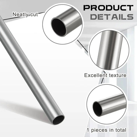 Close-up view of one and a half inch outer diameter 304 stainless steel tubing with weldable finish and 0.06 inch wall thickness.