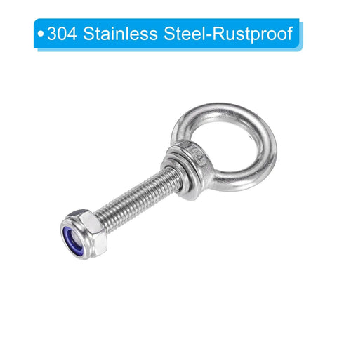 M10 x 50mm stainless steel lifting shoulder eyebolt with nuts and washers for hammocks, part of 2 Pack M10 X 50mm Lifting Shoulder Eye Bolt Kit.