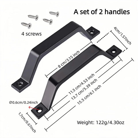 6.1 Inch Matte Black Sliding Barn Door Handle Pull 2 Pack Heavy Duty Zinc Alloy For Cabinet Drawer Dresser Closet No Drill Install Easy Mount Rustproof