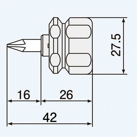 Micro Stubby Reversible Screwdriver With Double Ended Phillips 2 And Slotted Bit 42mm diagram showing dimensions and bit details.