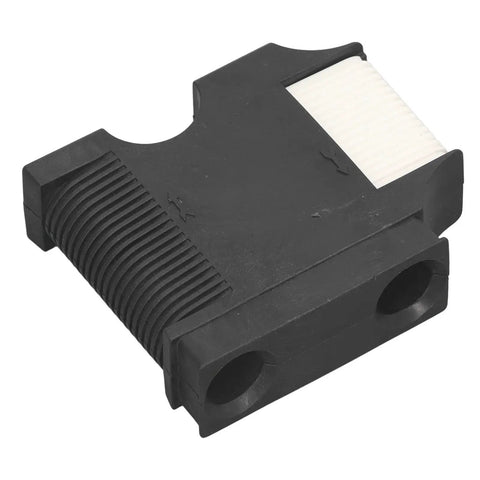 Black plastic quick-connect boat fender hanger clip with two 1in rail holes and ribbed grip