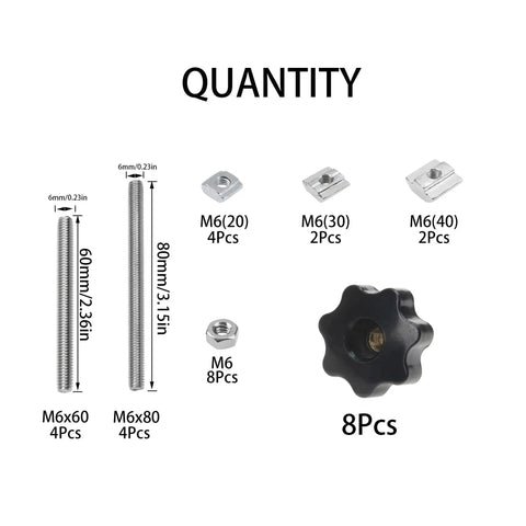 Image showing Eight Sets M6 Knurled Nut Screw Kit For Through Hole Star Shaped Nylon Knobs with quantity details.