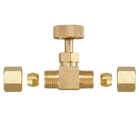 Brass replacement control needle valve with 1/4 in compression fittings
