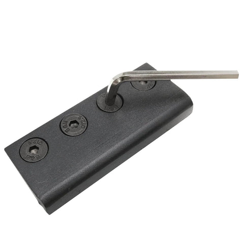 Flat Rail Connector Plate for Barn Door Track Adapter, Carbon Steel, Heavy Duty, with included wrench and screws, black finish.