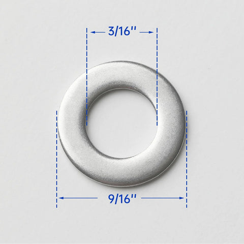 Stainless steel flat washer, 9/16 in outer diameter with 3/16 in inner hole