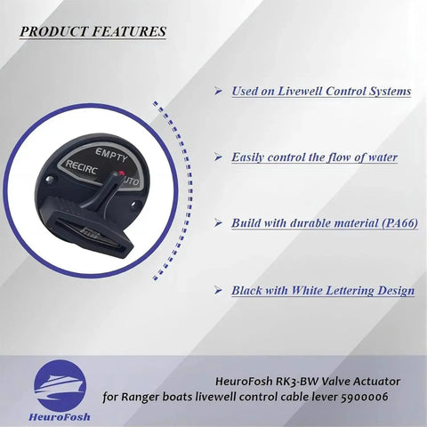 Valve Actuator For Livewell Control System On Skeeter And Ranger Boats RK3-BW Cable Lever Replacement 5900006 with black body