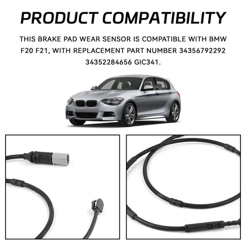 Brake pad wear sensor cable set for BMW F20/F21/F30/F31; front and rear sensor lines with black wiring and gray connectors