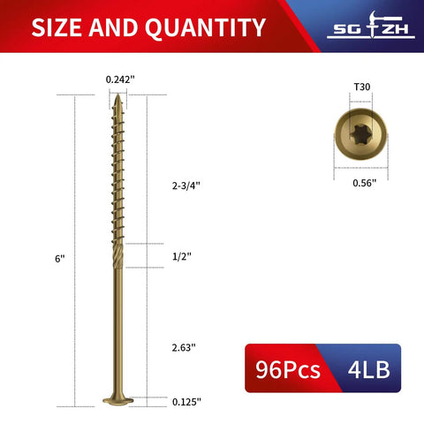 Heavy Duty 6 Inch Lag Screws Kit For Outdoor Wood And Structural Fastening Bronze Carbon Steel Washer Head Rust Resistant