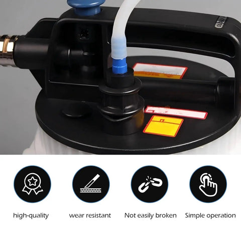 Top view of Bawkars brake fluid bleeder hose, 3.93 ft, white hose with blue adapters and black housing