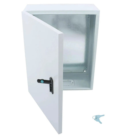 16 By 8 By 20 NEMA 4X Electrical Junction Box Beefy Outdoor Rugged Steel Enclosure with dual key lock, open front view