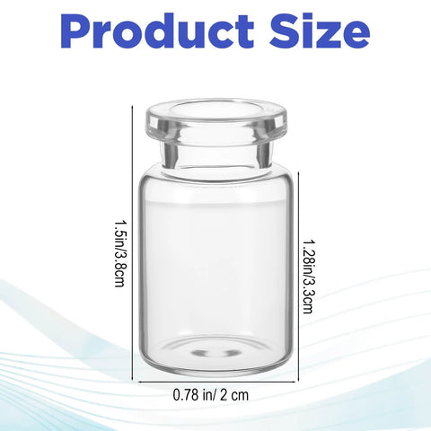 Sibba glass injection vial, 5 ml, clear with sealed cap; front view with 2 cm diameter.
