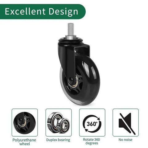 Replacement Office Chair Casters Set Of 5 With Rubber Wheels And Threaded Stem Three Eighths Inch Imperial Threads Per Inch
