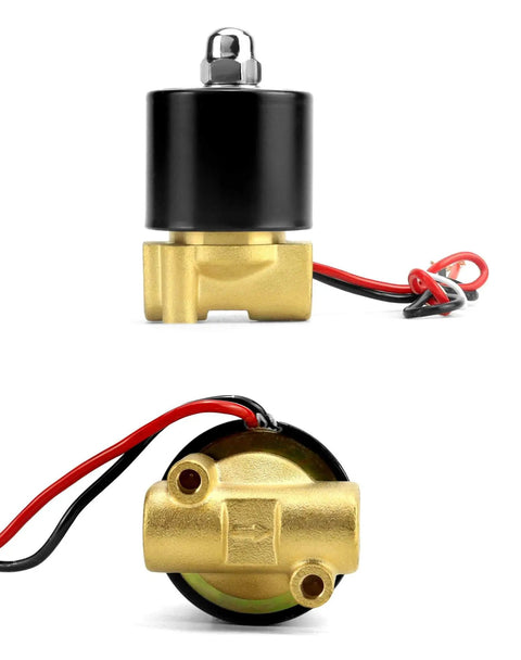 1/4 Inch NPT Brass Electric Solenoid Valve 12VDC Normally Closed 2-Pack for water, air, gas, fuel, and oil with Viton gasket