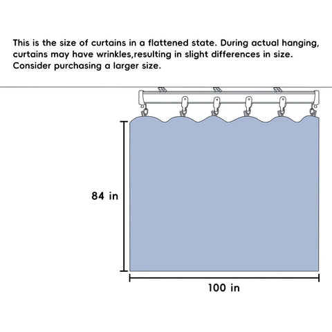 100 Percent Blackout Room Divider Curtains With Ceiling Track Set, size 100x84 inches, includes black rail, shown flat.