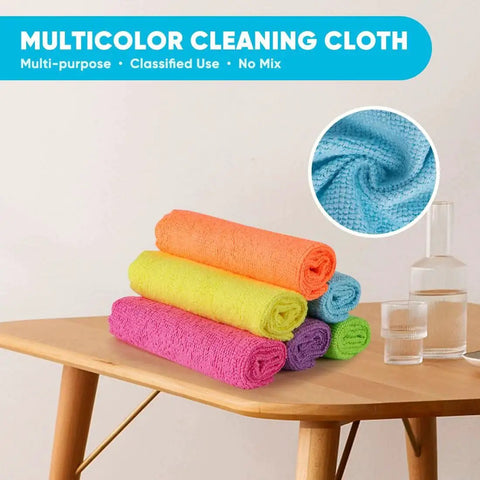 Stack of multicolor microfiber cleaning cloths on table, close-up texture, Microfiber Cleaning Cloths 24 Pack Highly Absorbent Rags for Kitchen Car 12x11.