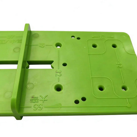 Green guide plate of 35mm Hinge Template Router Jig For Cabinets Drawers And Furniture Doors With Pro Grade Durable Aluminum Guide And Adjustable Stops Precision Concealed Hinge Boring Jig For Woodworking Installations