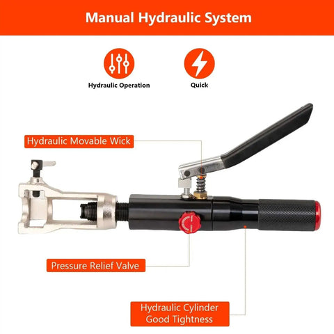 Manual hydraulic system featuring a pressure relief valve of an All-in-One Hydraulic Brake Line Flaring Tool Kit for 3/16 to 1/2 Inch Copper and Steel Tubing