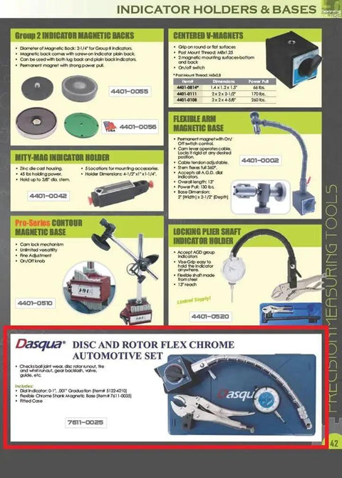 Dasqua Disc and Rotor Flex Chrome Automotive Set in blue tray with flexible chrome shaft and attachments.
